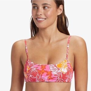 Roxy Juniors Sea Spray Bralette Bikini Top - Hilo Hibiscus Printed Swimsuit Red